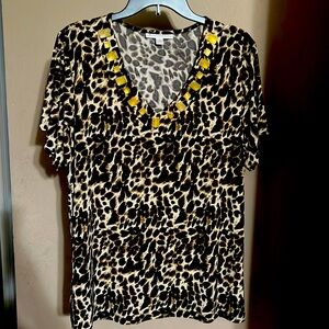 JM Collection 1X Blouse Animal Print with Gold Jewels Good Used Condition.